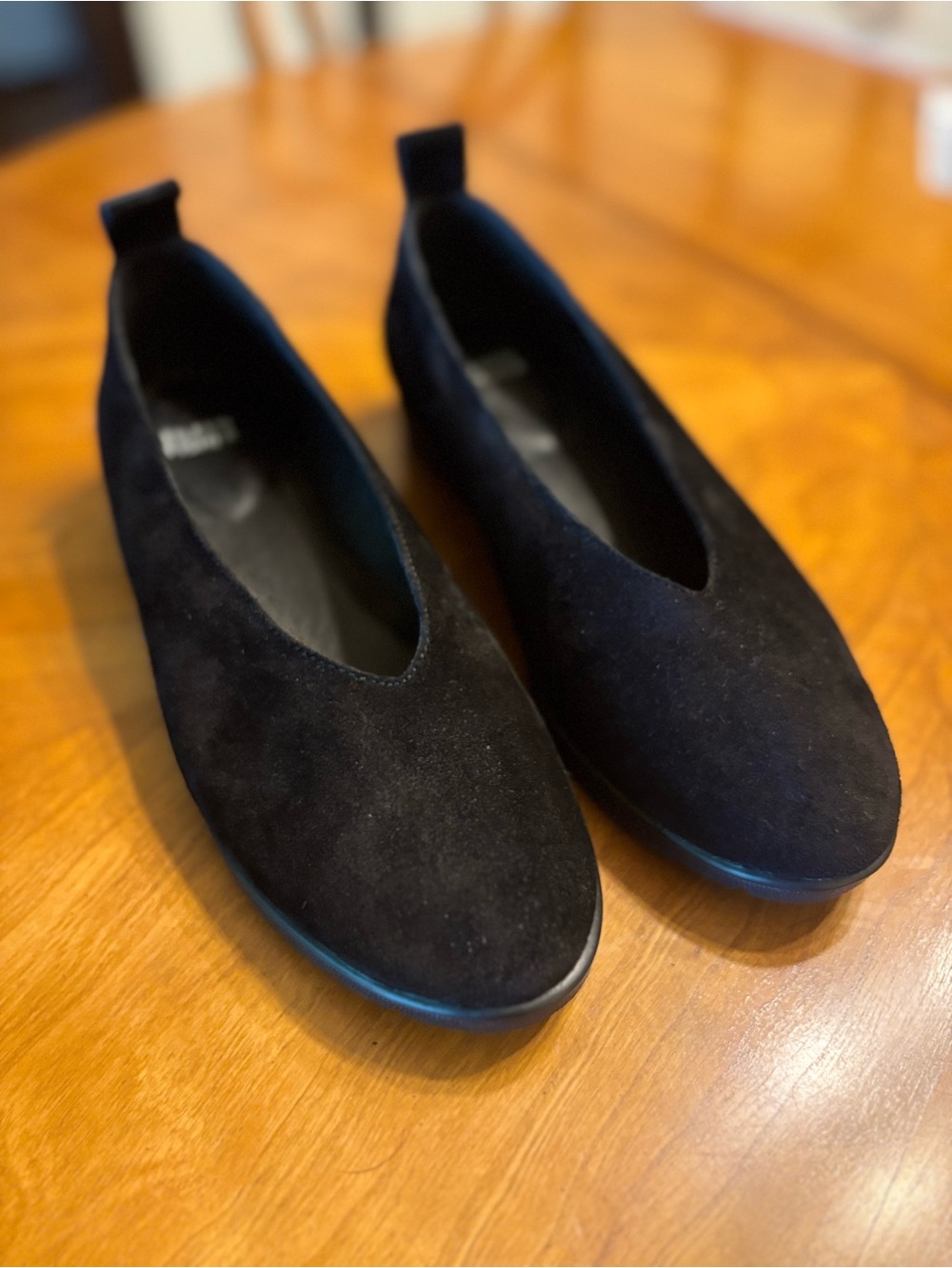 EILEEN FISHER Humor Wedge Black Suede Slip-On Flats, 8